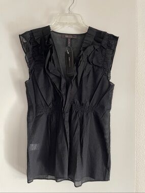 BCBG Pure Cotton Black Sleeveless V Neck Top Blouse Shirt Semi Sheer nwt